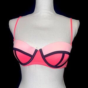 Victoria’s Secret 34B Bikini Top Balconet Padded Coral Black Pink Strapless